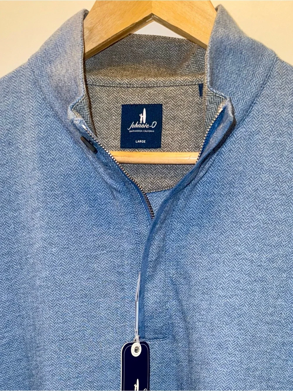 johnnie-O “Rubin” Herringbone Quarter-Zip Cotton/Cashmere Pullover in “Maliblu”